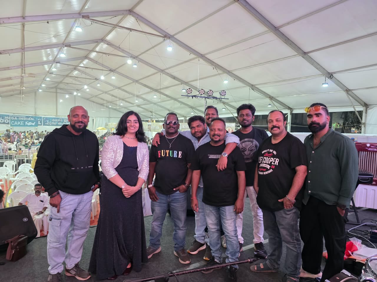 Sarvasri Sukesh with her live band crew at an event