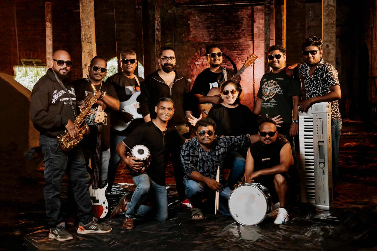 Sarvasri Live band group portrait with instruments